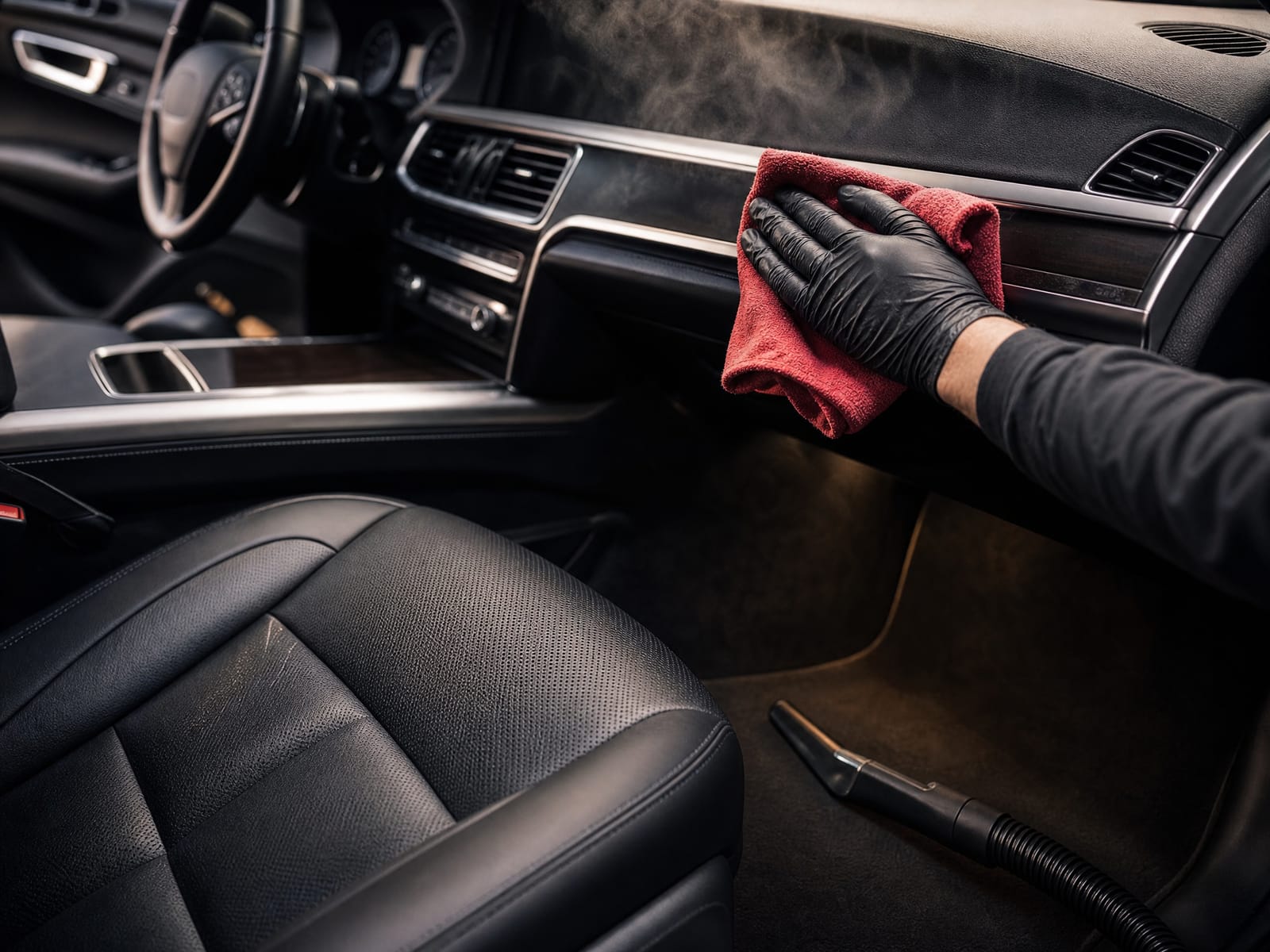 Detailed luxury car interior with conditioned leather seats